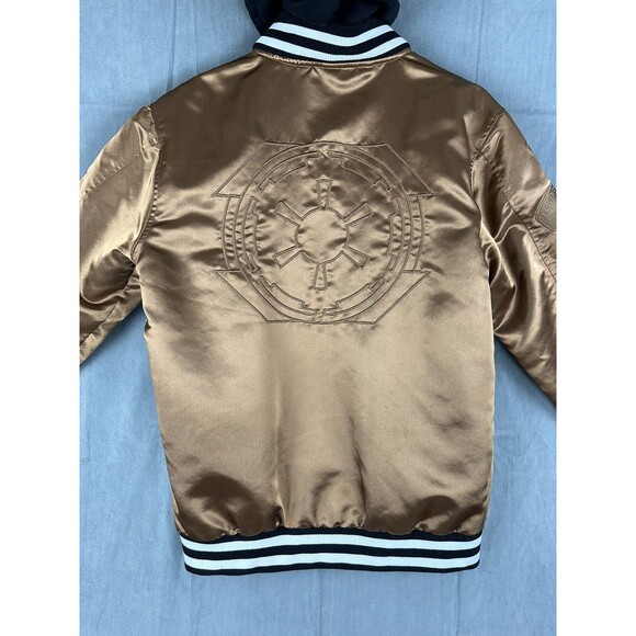 Star Wars Satin Jacket Heroes Villains Mens Small Empire Troopers Patches Bronze - Picture 4 of 13